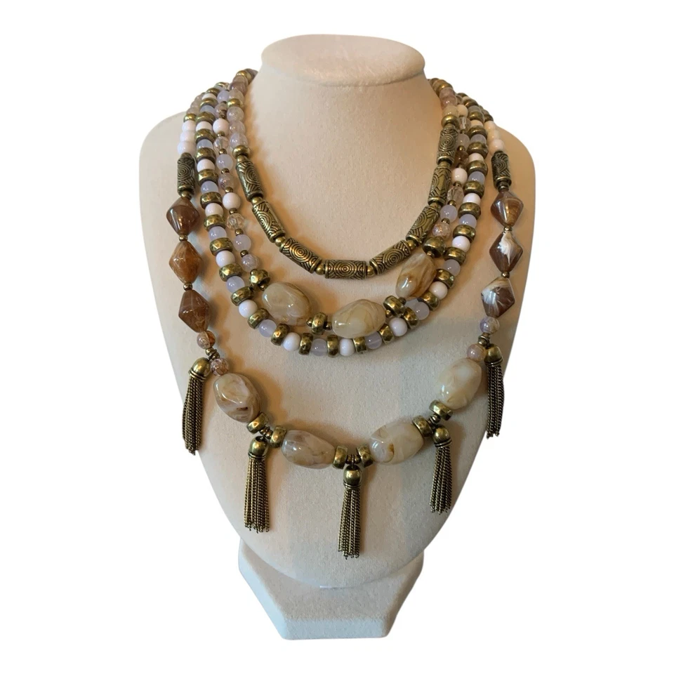 Collar 3 en 1 Premier Designs NUEVOS NEUTROS Borlas Latón Boho Versátil Foto 3 de 4