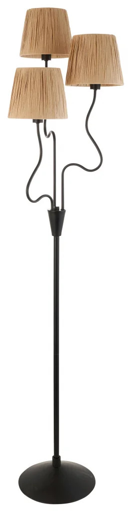 Floor Light Black Wriggle 3 Matt Natural Raffia Endon 114221