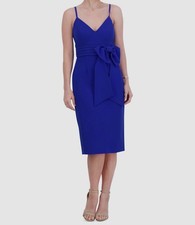 Eliza J Women's Blue Bow Waist V-Neck Sleeveless Sheath Dress Size: 12