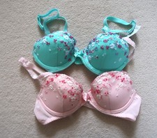 Womens Next Pack of 2 Pink and Green Floral Bra Set Size 32A