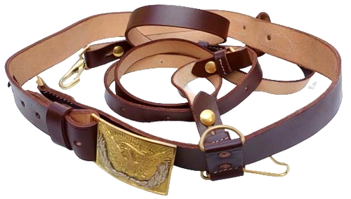 US Civil War Union Cavalry Officers Leather Sword Belt & Eagle Square Buckle Rep - Picture 4 of 6