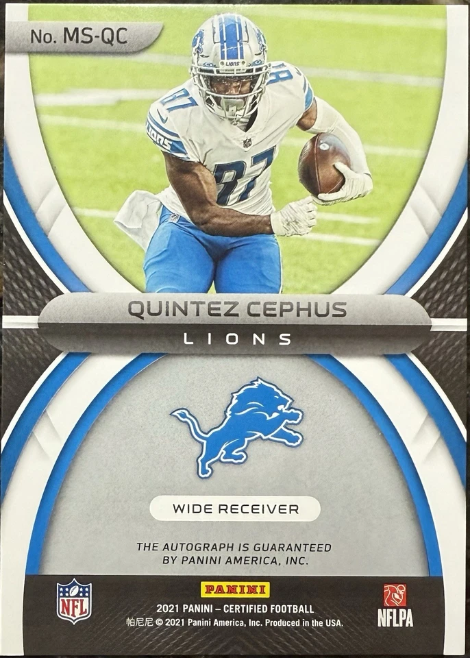 2021 Panini Certified Quintez Cephus MS-QC Purple Mirror Signatures AUTO #01/10 - Image 2 of 2