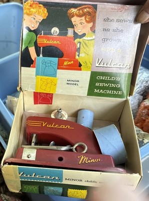 Antique Toy Sewing Machine Vulkan Red w/Box  MADE IN ENGLAND Reduced Price