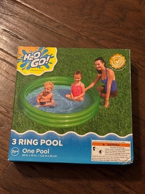H2O GO! 3 Ring Inflatable Pool 48 in Green Vinyl Round Easy Assembly