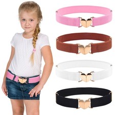 4 Pcs Kids Girls Belts Adjustable Elastic Toddler Belt with Heart Shape Buckl...