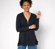 LOGO by Lori Goldstein Women's Top Petite Sweater PM Knit Cardigan Black A694674