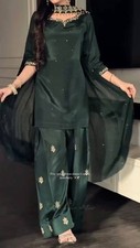 Natural Crep Silk Dark Green Farshi Salwar Kameez With Dupatta For Festival