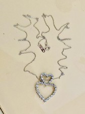 10k Solid White Gold Double Heart Diamond Pendant Necklace 20  