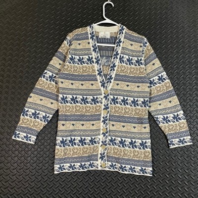 Express Tricot Women's Fair Isle Cardigan Sweater Size S Vintage Made Hong Kong