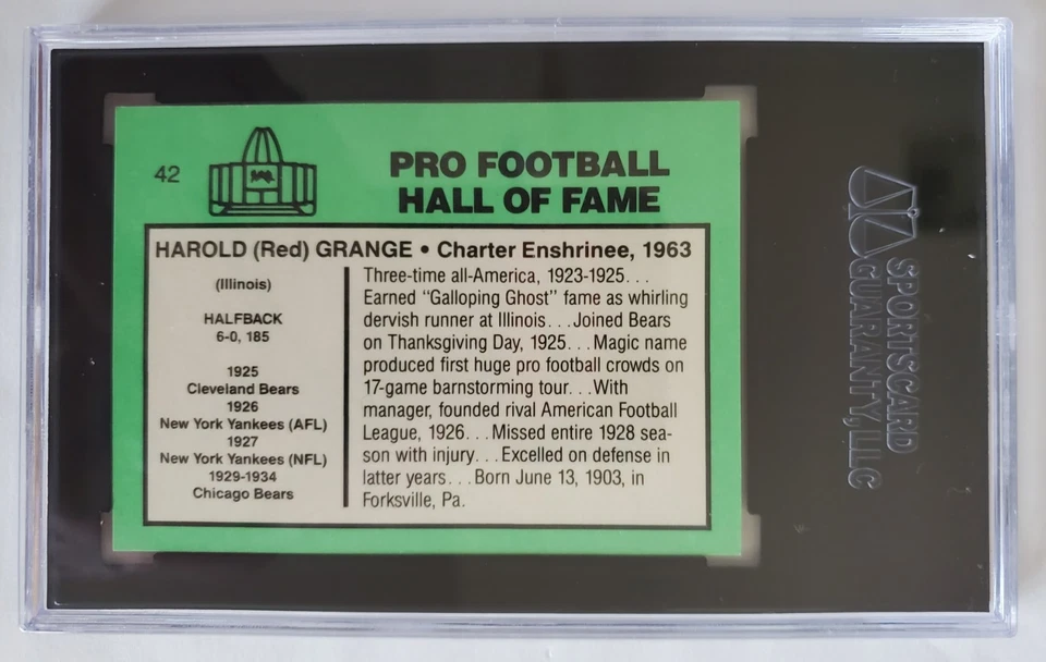 1985-87 Football Immortals Harold "Red" Grange Hand-Signed Autograph Card #42 - Image 2 of 2