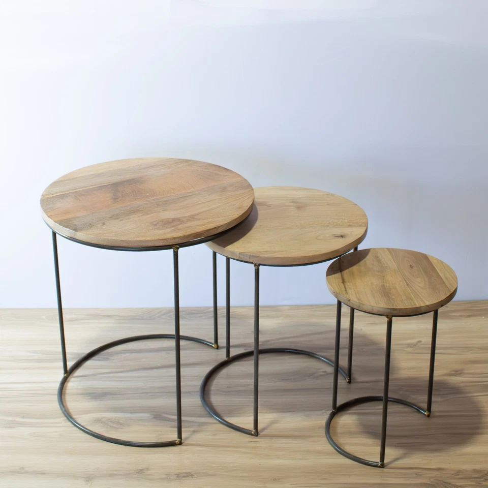 Nesting Mango Wood Accent Tables- Set of 3, End tables, home decor gifts for mom - Image 2 of 4