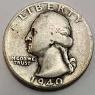 1940 P Washington Quarter, 90% Silver US 25 Cent Coin Perfect 4 Albums, Q-P40G