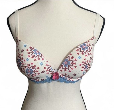 Adore Me Bra Sz 32D Shea Push-up Snowflake Print w/Blue Lace Cottagecore