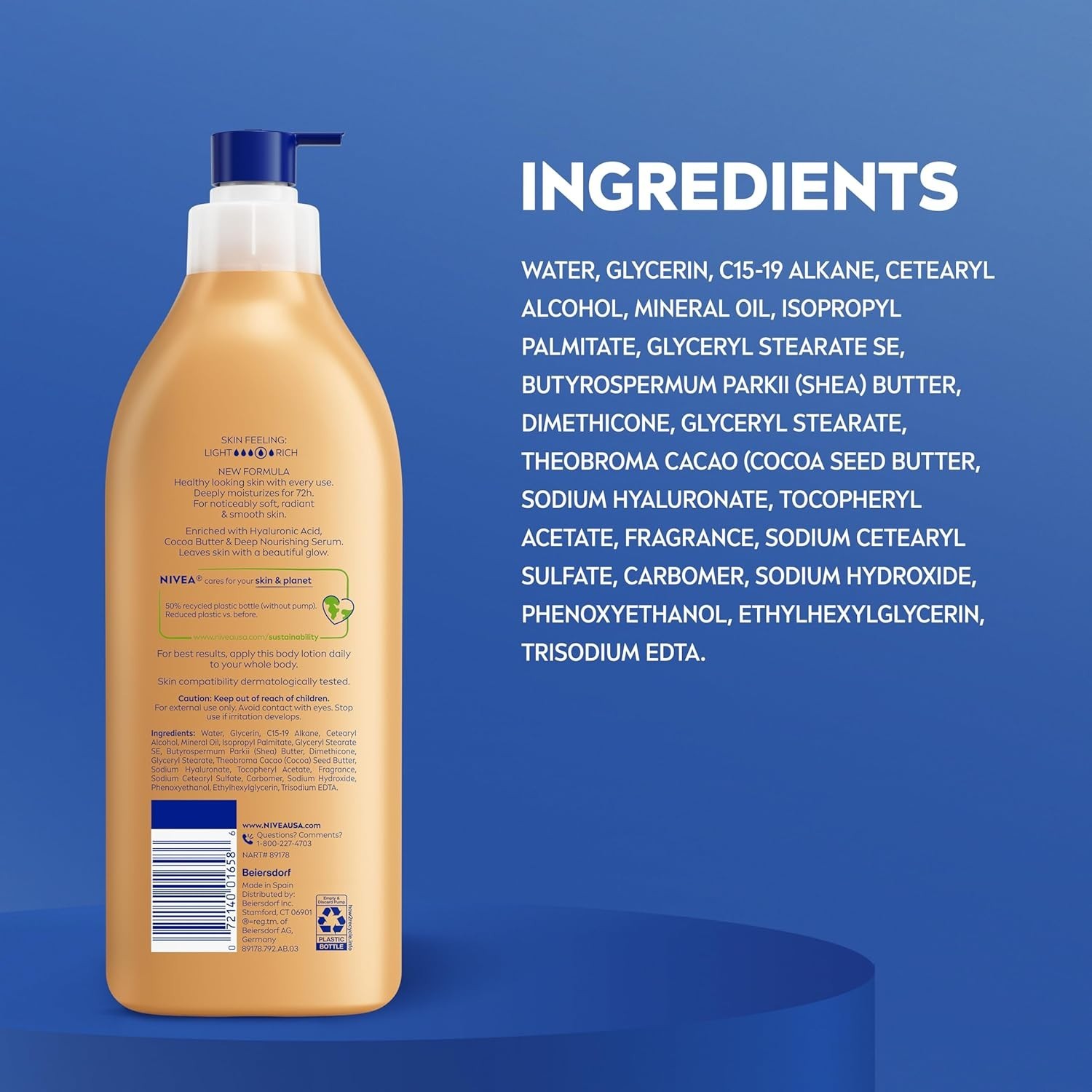 NIVEA Cocoa Butter Body Lotion for Dry Skin with Hyaluronic Acid, Cocoa Butter
