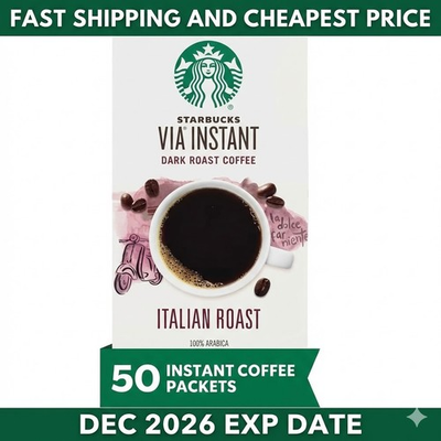 #ad Starbucks VIA Italian Roast Instant Coffee 50ct Dark Roast Exp DEC 2026 New $39.56