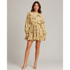 RHODE Safari Mini Dress XS Ella Buttercream Cheetah Floral Tie Waist Ruffle Hem