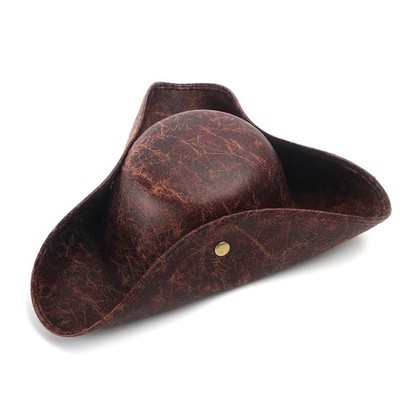 Pirate Hat Brown Distressed Leather Colonial Style Tricorn Hat For Men And Women