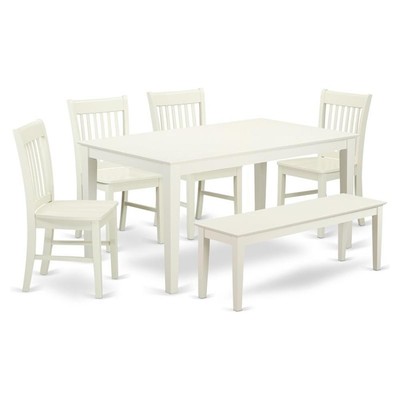 East West Furniture Capri 6-piece Wood Dining Table Set with Bench in White