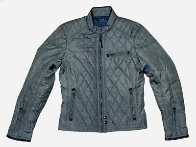 Polo Ralph Lauren Quilted Moto Cafe Racer Leather Trim Jacket Rare SMALL Gray