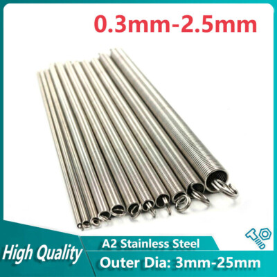 100mm Length Expansion Extension Tension Springs 0.3mm-2.5mm Wire Dia Stainless