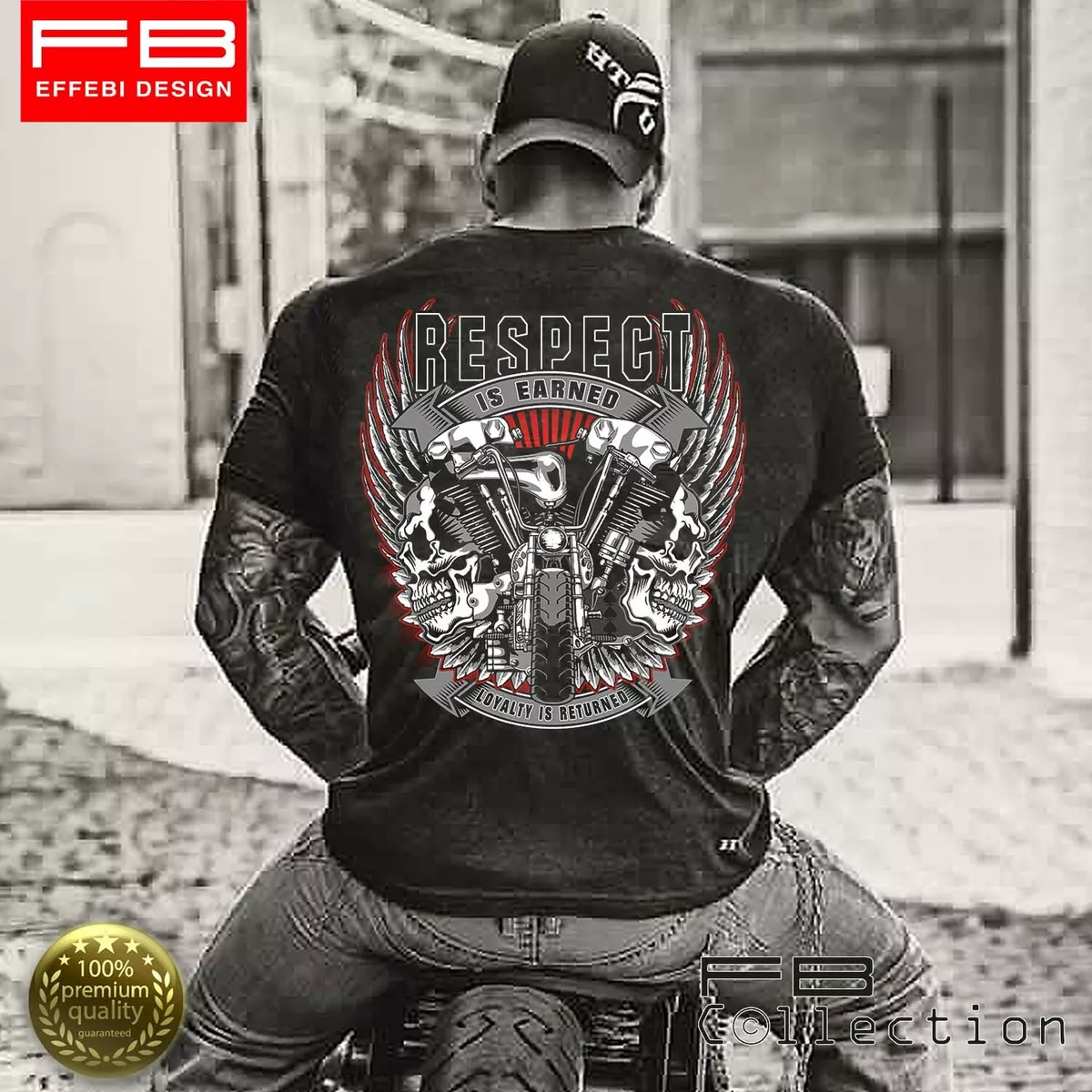 T Shirt Maglietta Respect For Bikers Harley Davidson Triumph Indian Custom Cafe