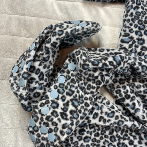 Casual Moments Women's One-Piece Luxury Footed w/Hood Pajama Blue Leopard Medium - Picture 3 of 9
