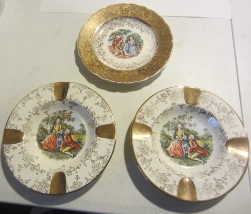 Vintage Limoges Ashtrays & trinket plate 22 kt gold