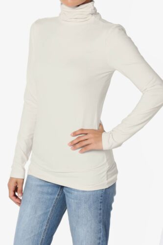 TheMogan S~3X Essential Soft Jersey Ruched Turtle Neck Long Sleeve Slim Fit Top - Picture 239 of 248