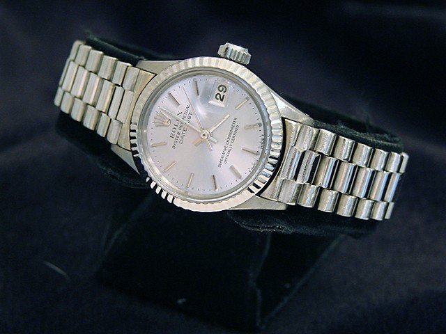 Ladies Rolex Solid 18K White Gold Datejust President Watch w