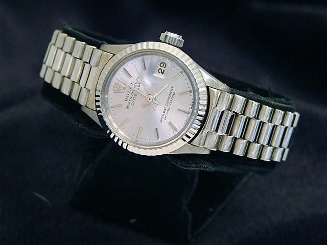 Reloj Rolex Datejust President de oro blanco sólido de 18 quilates para dama con esfera plateada 6917