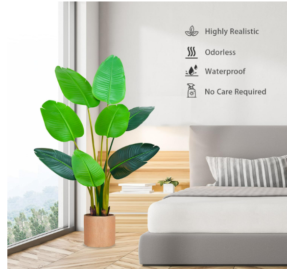 Artificial Bird of Paradise Plant 4 Ft Tall Fake Banana Leaf Plant with