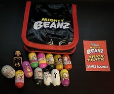 Mighty Beanz Mixed Lot of 13 Beans And Bag And Games Booklet . 1 Jumbo Bean 12 R