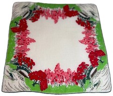 Vtg. Designer Linen Hanky  Abstract Country Lane Footpath Hand Rolled EXC