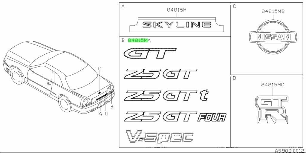 OEM Nissan 84896-AB000 09-02 GT-R GTR R34 Rear V-spec II Emblem
