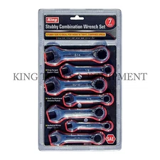 KING 7PC STUBBY COMBINATION WRENCH OPEN RING SPANNER SET SAE HAND TOOL BRAND NEW