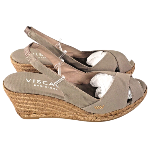Damen-Sandalen Espadrille Canvas Fersenriemen offene Zehenpartie Keilabsatz hellbraun Viscata US 8,5-9 - Bild 13 von 18