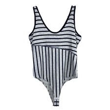 ATM Women's Sleeveless Bodysuit Ribbed Large Modal Stripe New 225
