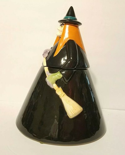 RARE Department 56 Halloween Wicked WITCH w/ Broom Cookie Candy Jar w/ Lid MINT! - Picture 4 of 11