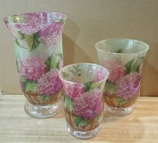 Three Different Size Vases with Decoupage Flowers  (Lilacs) in a Basket