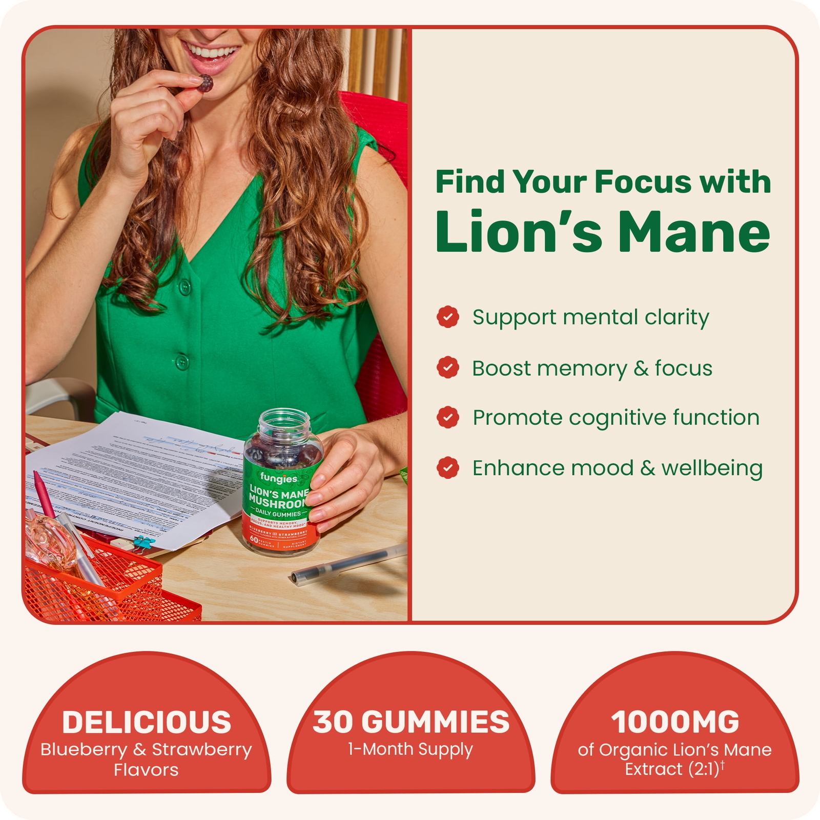 (3 pack) Fungies Lion's Mane Mushroom Gummies, Supports Brain Health, Focus
