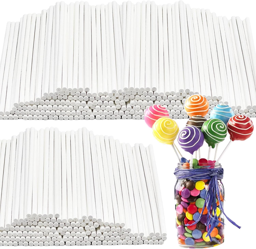 500 Pcs 4-Inch White Lollipop Sticks,Cake Pops Sticks,Paper Treat Sticks Sucker
