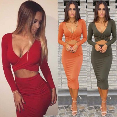 Elegant Dresses for Women Cut-Out Deep V Neck Bodycon Clubwear Cocktail Dress