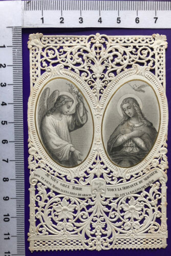 Andachtsbild Spitzenbild HEILIGE MARIA + ERZENGEL GABRIEL Verlag Turgis Paris - Bild 1 von 2