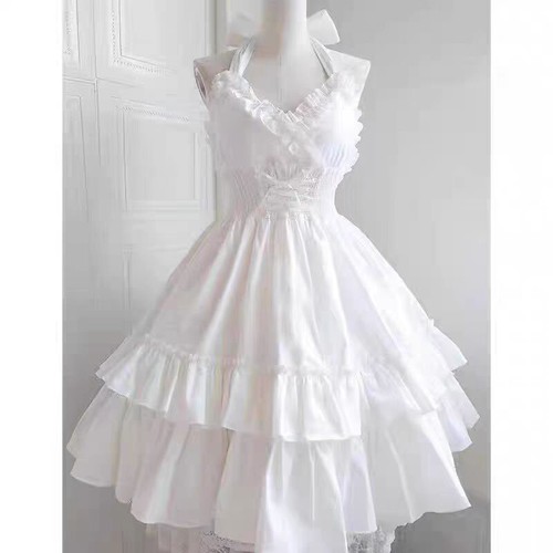 Lolita Girls Vintage JSK Ruffles Dress Japanese Sleeveless Cute Princess A-Line - Picture 6 of 8