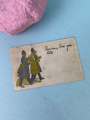 Antique Unused Postcard  Run In Any Time You Like  Man Getting Arrested