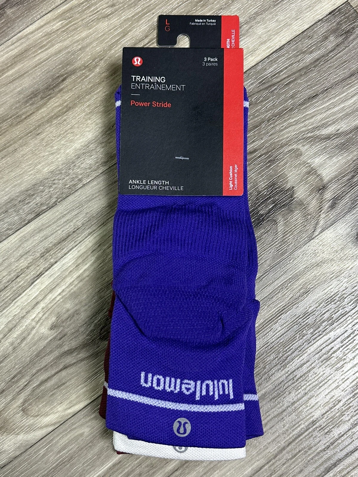 Lululemon Power Stride Ankle Sock 3 Pack Size L Purple Opal Wineberry 51185