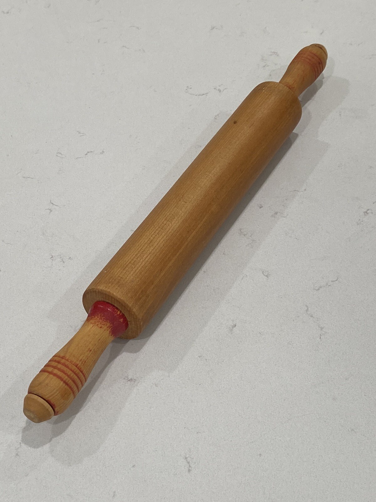 Vintage Wood Rolling Pin Red Handles Unbranded 17” x 2” eBay