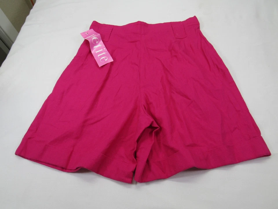 Pantalones cortos Rafaella Petites para mujer tiro alto con puños 8P [28W 6L] mezcla de lino rosa Foto 2 de 4