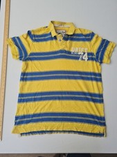 Mens Polo Shirt Drift King Size XL Yellow/blue Stripe Button Closure 28462