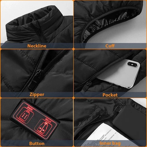 Heated Vest 9 Heating Zones Men Women Heated Jacket Electric Heating Vest (3XL) - Picture 13 of 17